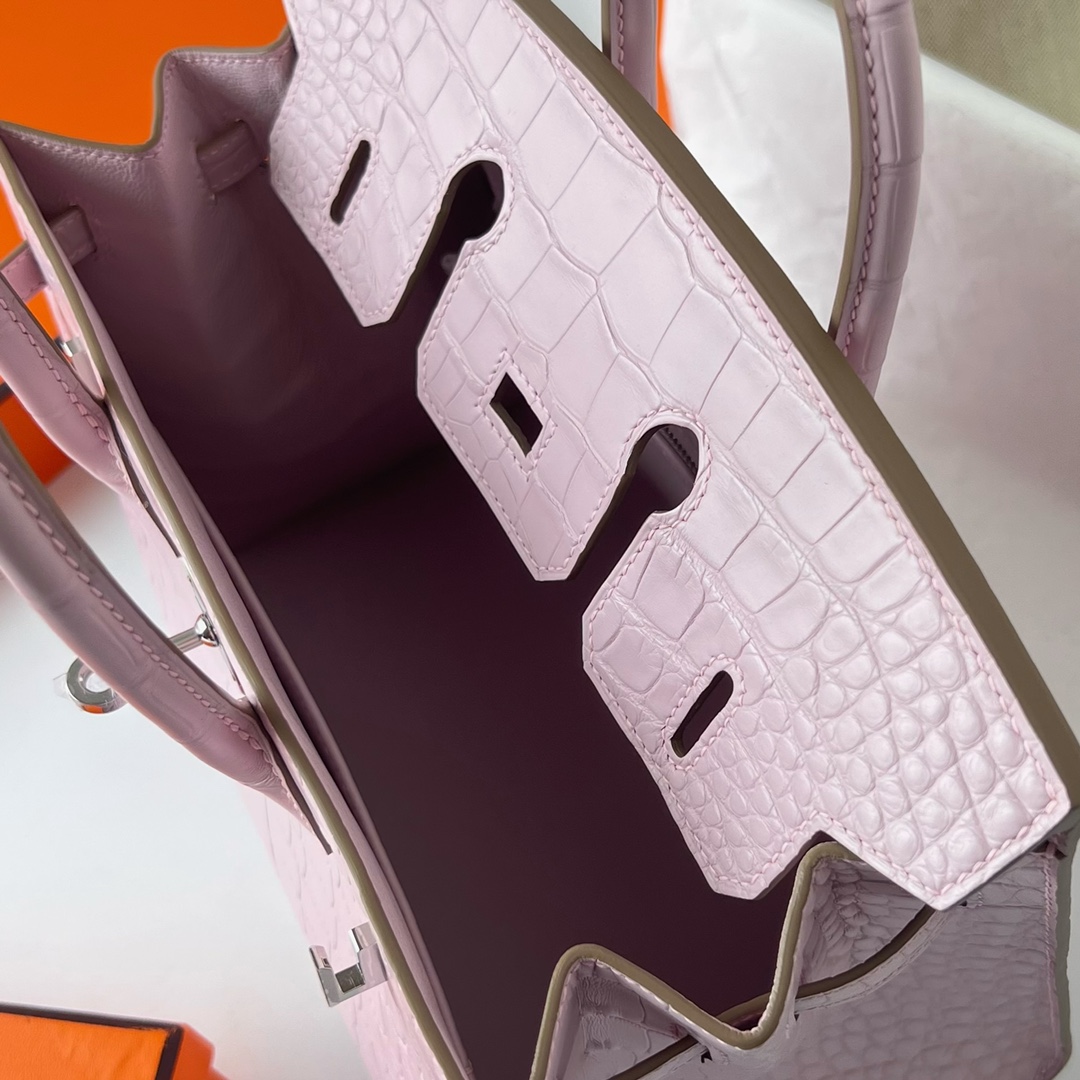 에르메스 버킨백25 핑크 은장 악어가죽